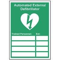 "Automated External Defibrillator Trained Personnel" Sign 210mm x 148mm (716RT)