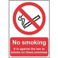 "No Smoking It Is Against The Law To Smoke On These Premises" Sign 297mm x 210mm (151HL)