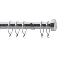 Speedy 28mm Stud End Cap Fixed Complete Curtain Pole Set, Satin Silver, 125cm