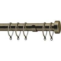 Speedy 28mm Stud End Cap Fixed Complete Curtain Pole Set, Antique Brass, 125cm
