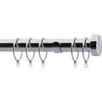 Speedy 28mm Stud End Cap Fixed Complete Curtain Pole Set, Chrome, 125cm
