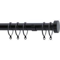Speedy 28mm Stud End Cap Fixed Complete Curtain Pole Set, Black, 300cm