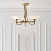 Endon Cagney 3lt Semi flush 33W G9 Dimmable (Antique Brass Plate & White Glass)