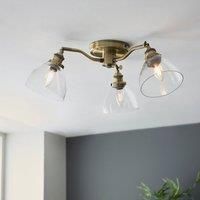 Hansen Multi Arm Glass Semi Flush Ceiling Lamp Antique Brass Plate Glass