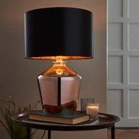 Elegant Glass Table Lamp in Copper And Faux Black Silk