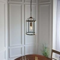 LAMBETH VINTAGE LANTERN CEILING PENDANT LIGHT IN ANTIQUE BRASS, CLEAR GLASS