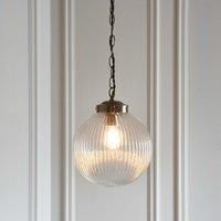 Endon Brydon 1LT Ceiling Globe Pendant Dark Antique Brass Ribbed Glass Shade