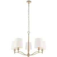 Endon 70245 Ortona Five Light Ceiling Pendant Light In Matt Antique Brass And White Faux Silk Shades