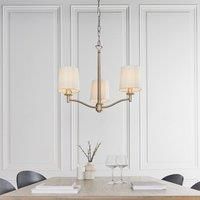 Endon 73411 Ortona Three Light Ceiling Pendant Light In Matt Antique Brass And White Faux Silk Shade