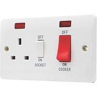 Vimark 45A 2-Gang DP Cooker Switch & 13A DP Switched Socket White with Neon with White Inserts (843PV)