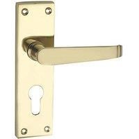 Smith & Locke Long Victorian Fire Rated Euro Lock Door Handles Pair Polished Brass (2595P)