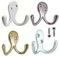 Twin Coat Hooks W pattern, Chrome, White, Satin Nickel, Brass Plated