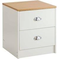 House and Homestyle Lilsbury 2 Drawer Bedside Table in Cream and Oak with Chrome Cup Handles – 45 x 40 x 40cm