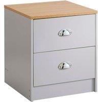 House & Homestyle Linwood 2 Drawer Bedside Table with Chrome Cup Handles - Grey and Oak Effect - H 45cm x W 40cm x D 40cm