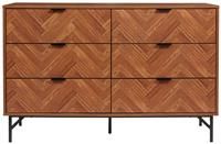 House and Homestyle Light Rattan 6 Chest of Drawers with Pine Legs Bedroom Furniture, Brown, H76cm x W119cm x D39.5cm