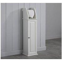 House & Homestyle Coughton White Holder, Free Bathroom Loo Roll/Toilet Brush Slimline Unit Storage Solution, 2 Tiered Stand with Cupboard Wood Finish, MDF, H 79cm x W 20.5cm x D 18cm