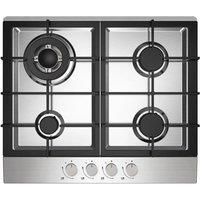 Statesman GH161SS 4 Burner Gas Hob, Cooker Cooktop with Wok Burner and Cast Iron Pan Supports, 60 cm, Front Dial Control, Automatic Ignition, Stainless Steel