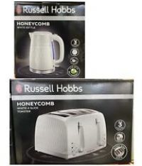 Russell Hobbs Honeycomb 1.7L Jug Kettle & 4 Slice Wide Slot Toaster  White