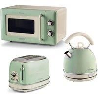 ARIETE Vintage ARPK64 Microwave, Traditional Kettle & 2-Slice Toaster Bundle - Green, Green
