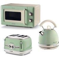 ARIETE Vintage ARPK68 Microwave, Traditional Kettle & 4-Slice Toaster Bundle - Green, Green