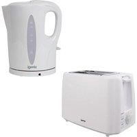 Kettle 1.7L and 2 Slice Toaster Set, White, Igenix