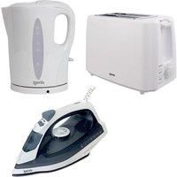 Igenix 3-Piece Kitchen and Home Essentials Set – 1.7L 2200W Kettle, 750W 2-Slice Toaster & 1600W Steam Iron – Fast Boil, Multi-Function Toasting & Powerful Steam Performance – White