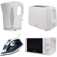 IGENIX IGPK31 Solo Microwave, Jug Kettle, 2-Slice Toaster & Iron Bundle - White, White