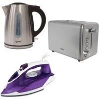Kettle 1.7L, 2 Slice Toaster & Iron Set, Stainless Steel, Igenix