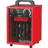 Igenix IG9302 Industrial/Commercial Fan Heater with 3 Settings, Heat Resistant Integrated Carry Handle, Ideal for Garages and Large Indoor Spaces, 2000 W, Red
