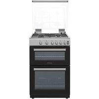 Statesman GDL60S Double Oven Gas Cooker with Glass Lid & Closed Door Grilling, 4 Gas Burners, 60cm Wide, Silver