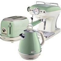 Ariete ARPK5 Vintage 2Slice Toaster, 1.7L Fast Boil Jug Kettle, and Espresso Coffee Maker  Green