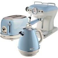 Ariete Retro Style 1.7L Jug Kettle, 2 Slice Toaster & Espresso Machine, Blue
