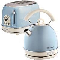 Ariete Retro Style Dome Kettle and 2 Slice Toaster Set, Vintage Design, Blue