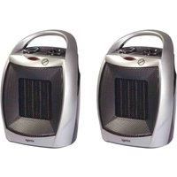 Igenix IG9030/2PACK Portable Ceramic Electric Low Energy Heater with 2 Heat Cool Fan Setting, Tip Over Safety Protection, Ideal for Small Rooms, Caravans and Garages, 1800 W, Silver, Pack of 2