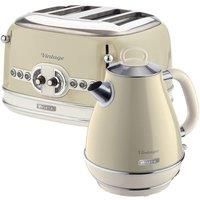 Ariete  Retro Style Jug Kettle and 4 Slice Toaster Set, Vintage Design, Beige