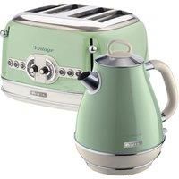 Ariete Retro Style Jug Kettle and 4 Slice Toaster Set, Vintage Design - Green