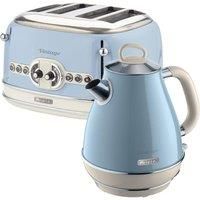 Ariete Retro Style Jug Kettle and 4 Slice Toaster Set, Vintage Design, Blue