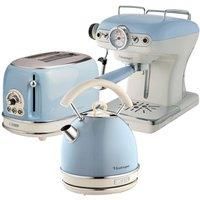 Retro Dome Kettle, Toaster & Espresso Coffee Machine Set, Blue Vintage Style