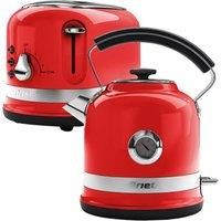 Ariete Moderna 1.7L Cordless Kettle & 2 Slice Toaster Set - Stainless Steel -Red