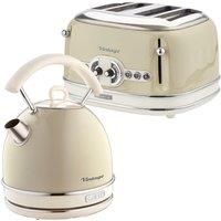 Retro Style Dome Kettle and 4 Slice Toaster Set, Vintage Syle, Cream, Ariete