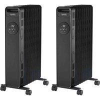 Igenix IG2621BL/2PACK Digital Oil Filled Radiator, 2kW/2000W 9 Fin Electric Heater with Remote Control, 3 Adjustable Heat Settings & Overheat Protection, 2000 W, Black, Pack of 2