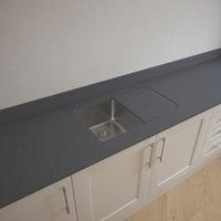 Metis Dark Solid Surface Worktop with Single Bowl Stainless Steel Sink 3050 x 620 x 15mm in Grey Composite