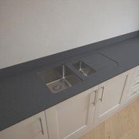 Metis Dark Solid Surface Worktop with 1.5 Bowl Stainless Steel Sink 3050 x 620 x 15mm in Grey Composite