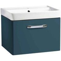 Coastal Conwy Matte Oxford Blue 600 Wall Mounted Single Drawer Unit & Basin Chrome Handle