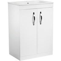Essentials Ablis Freestanding Vanity Unit with Ceramic Basin Gloss White 610mm x 400mm x 844mm (310YN)