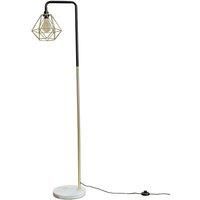 Talisman Black And Gold Floor Lamp With Gold Wire Shade And E27 Filament Amber Bulb