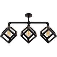 Black 3 Way Ceiling Light Bar With Cube Shades - No Bulb - Minisun