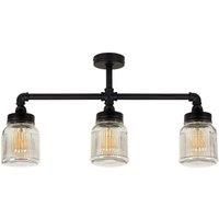 3 Way ceiling Light Fitting Metal Bar Glass Jar Lampshades Pendant Shades LED