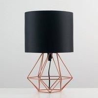 2x Geometric Table Lamps Copper / Black Metal Base Fabric Lampshades LED Lights