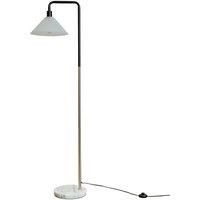 MiniSun Retro Style Black/Chrome Metal & White Marble Base Floor Lamp with a Frosted Glass Tapered Shade